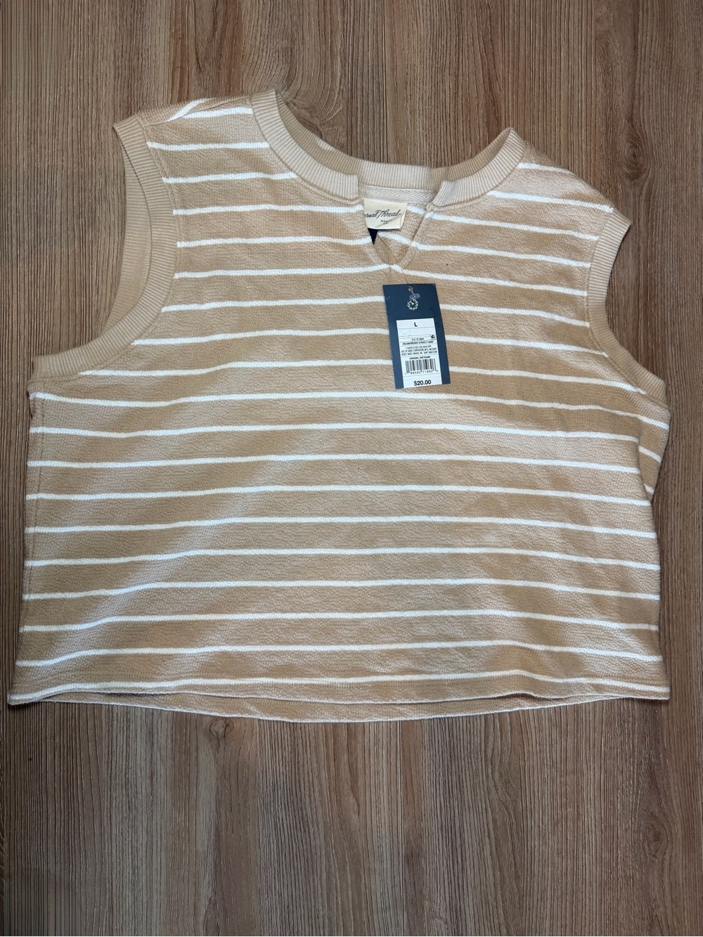 Universal Thread Beige & White Striped Sleeveless Knit Tank